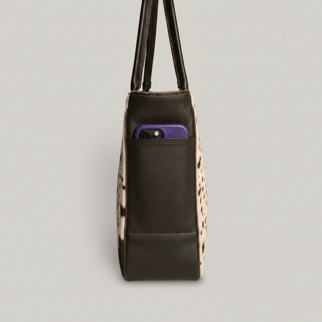 Cowhide Tote Bag - Spotted Brown and White