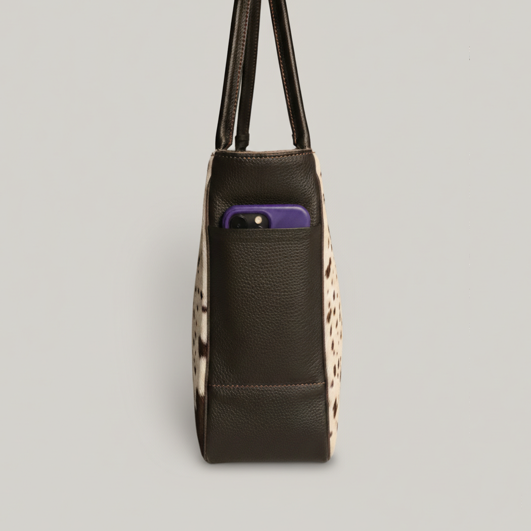 Cowhide Tote Bag - Spotted Brown and White