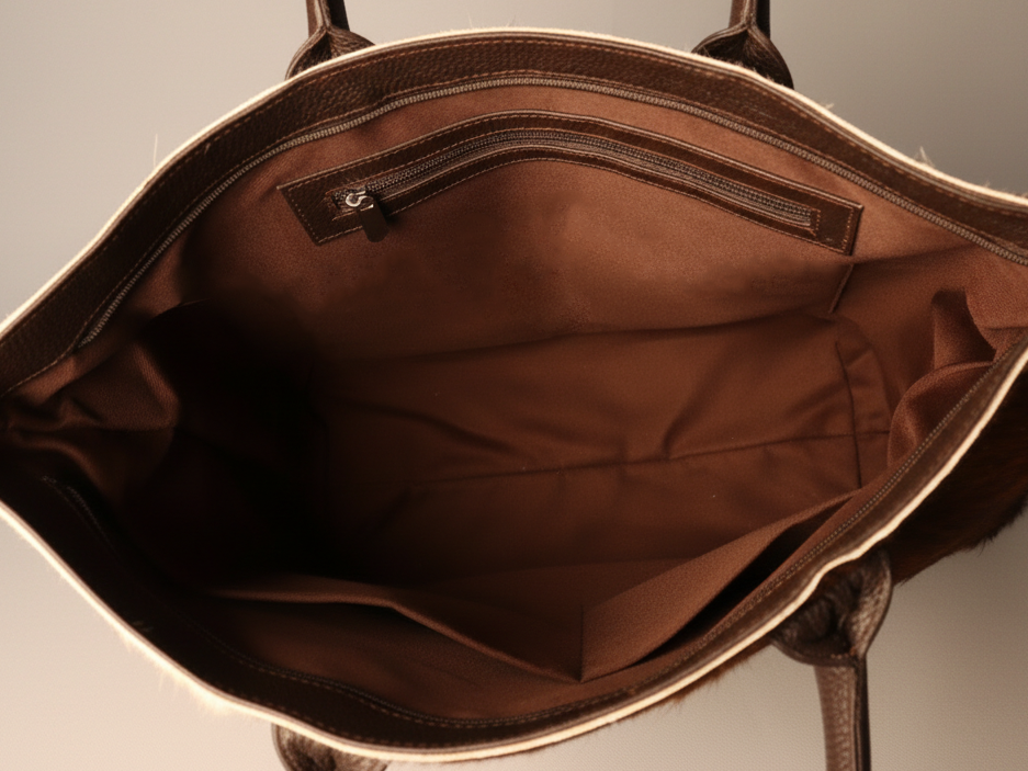 Cowhide Tote Bag - Spotted Brown and White