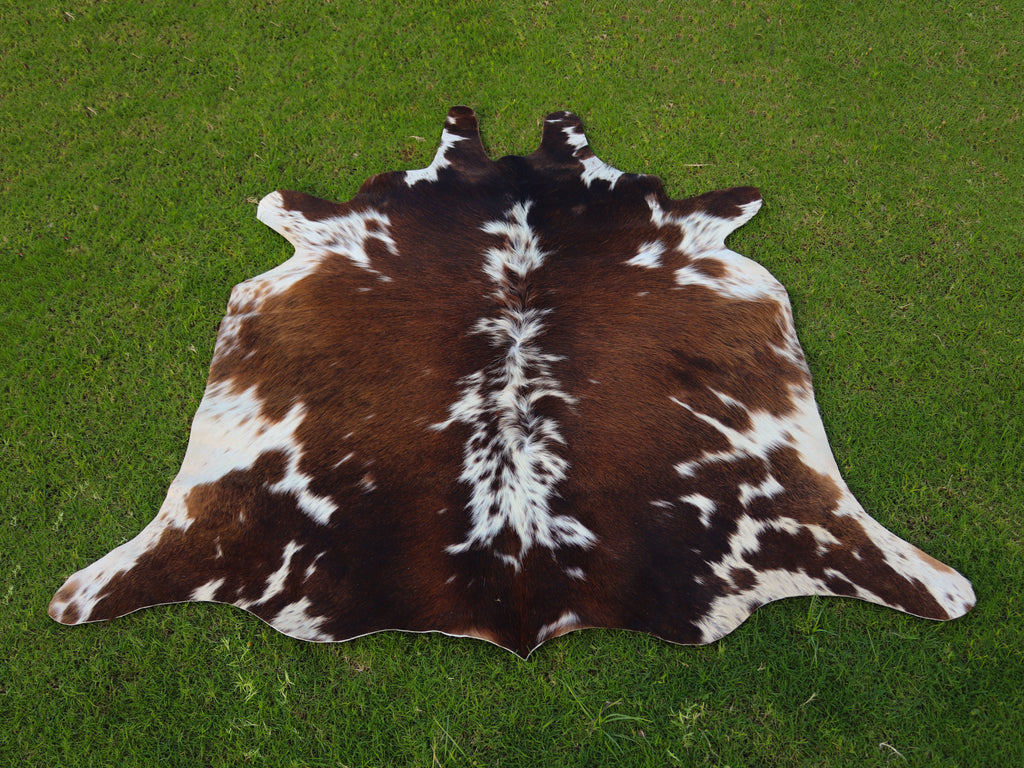 Tricolor Chocolate Brown and White Cowhide Area Rug
