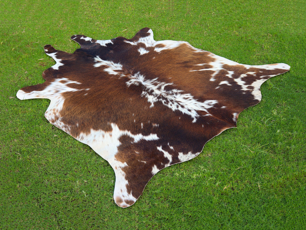 Tricolor Chocolate Brown and White Cowhide Area Rug