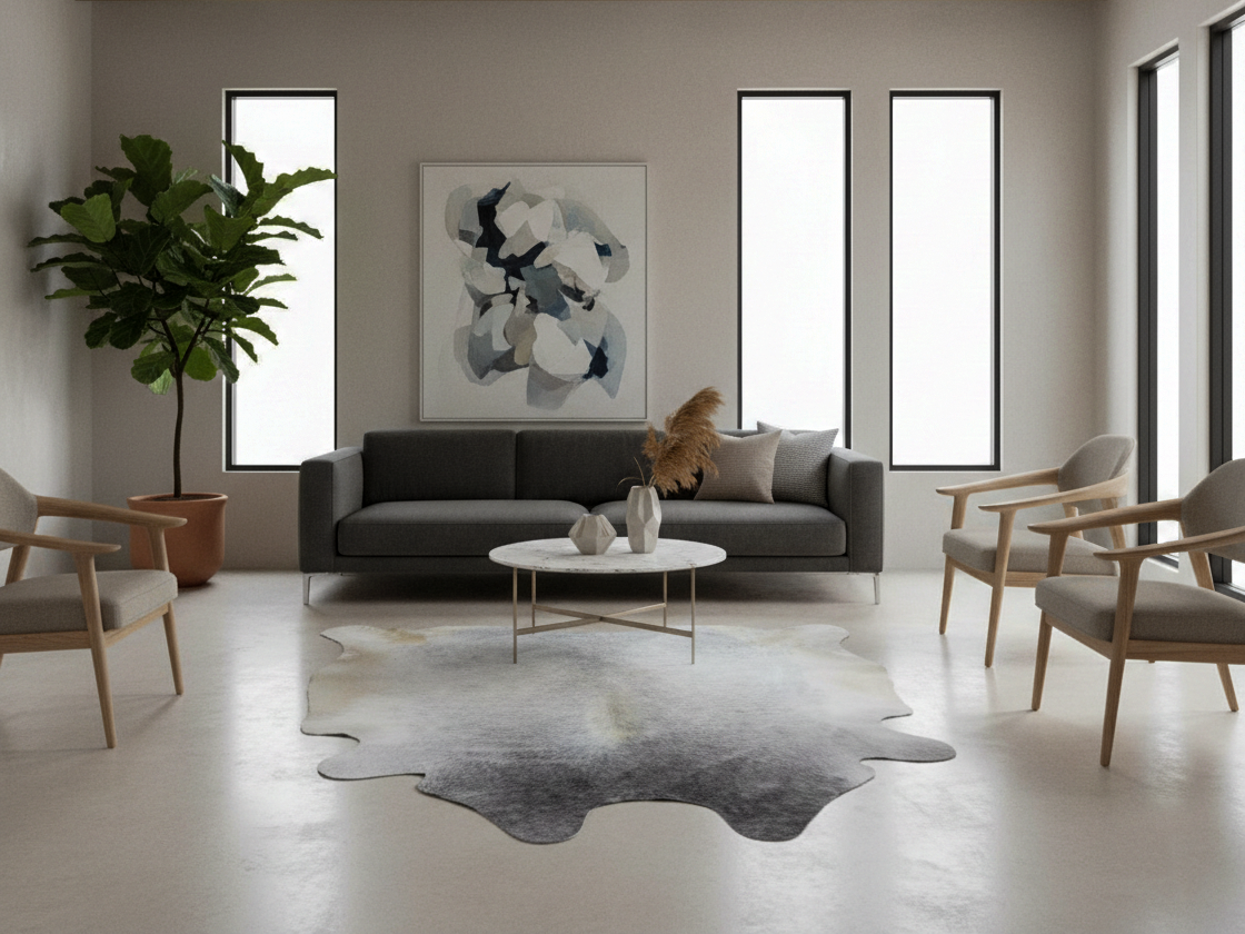 Premium Grey Cowhide Rug for Home Decor
