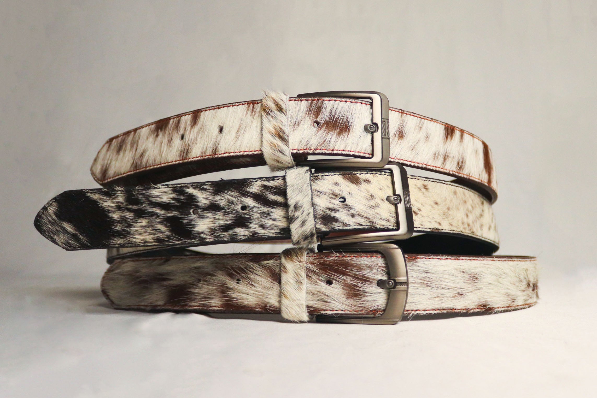 Cowhide Hair-On Leather Belts - Genuine Cow Skin Unisex Belts