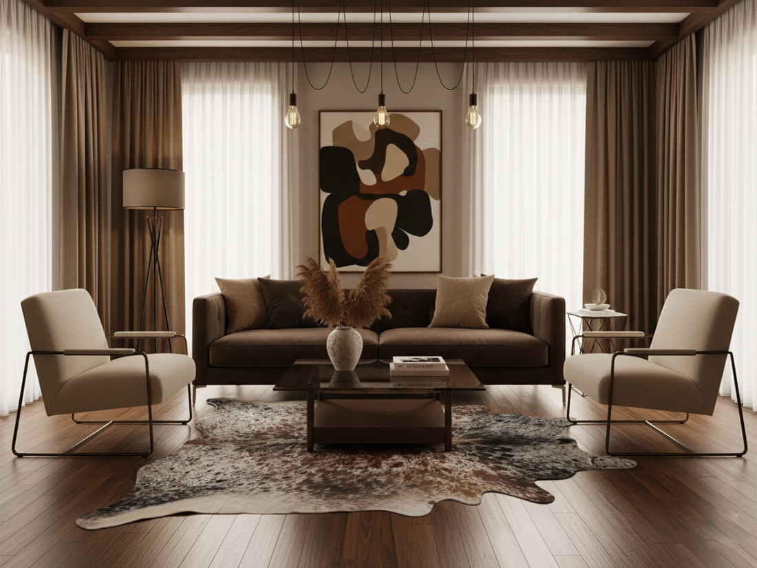 Luxury Tricolor Salt and Pepper Print Cowhide Rug