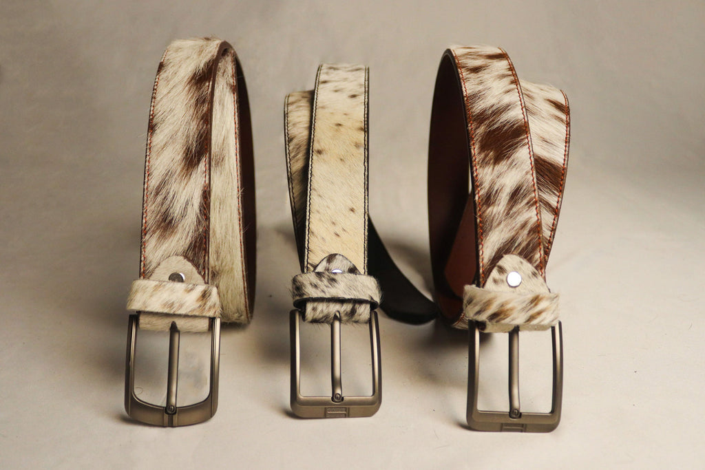 Cowhide Hair-On Leather Belts - Genuine Cow Skin Unisex Belts