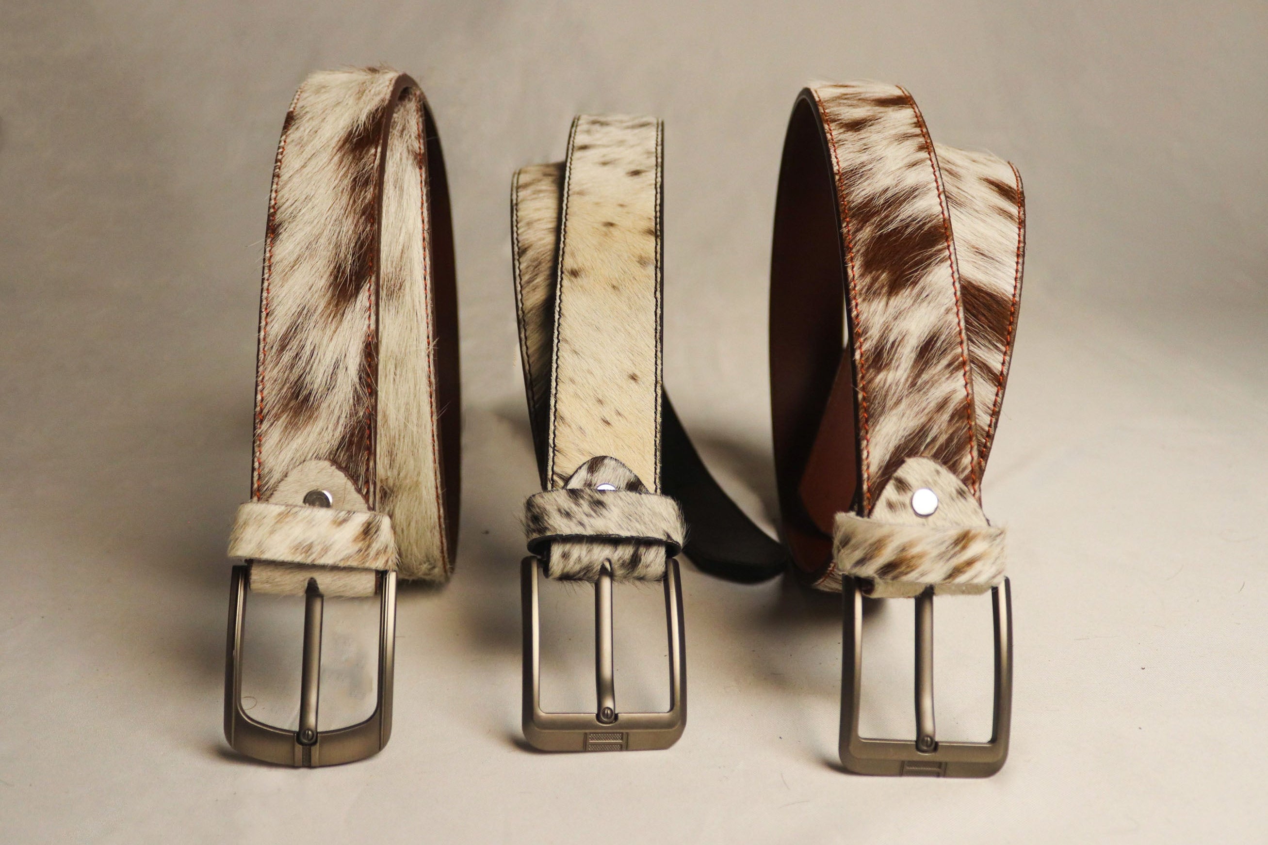 Cowhide Hair-On Leather Belts - Genuine Cow Skin Unisex Belts