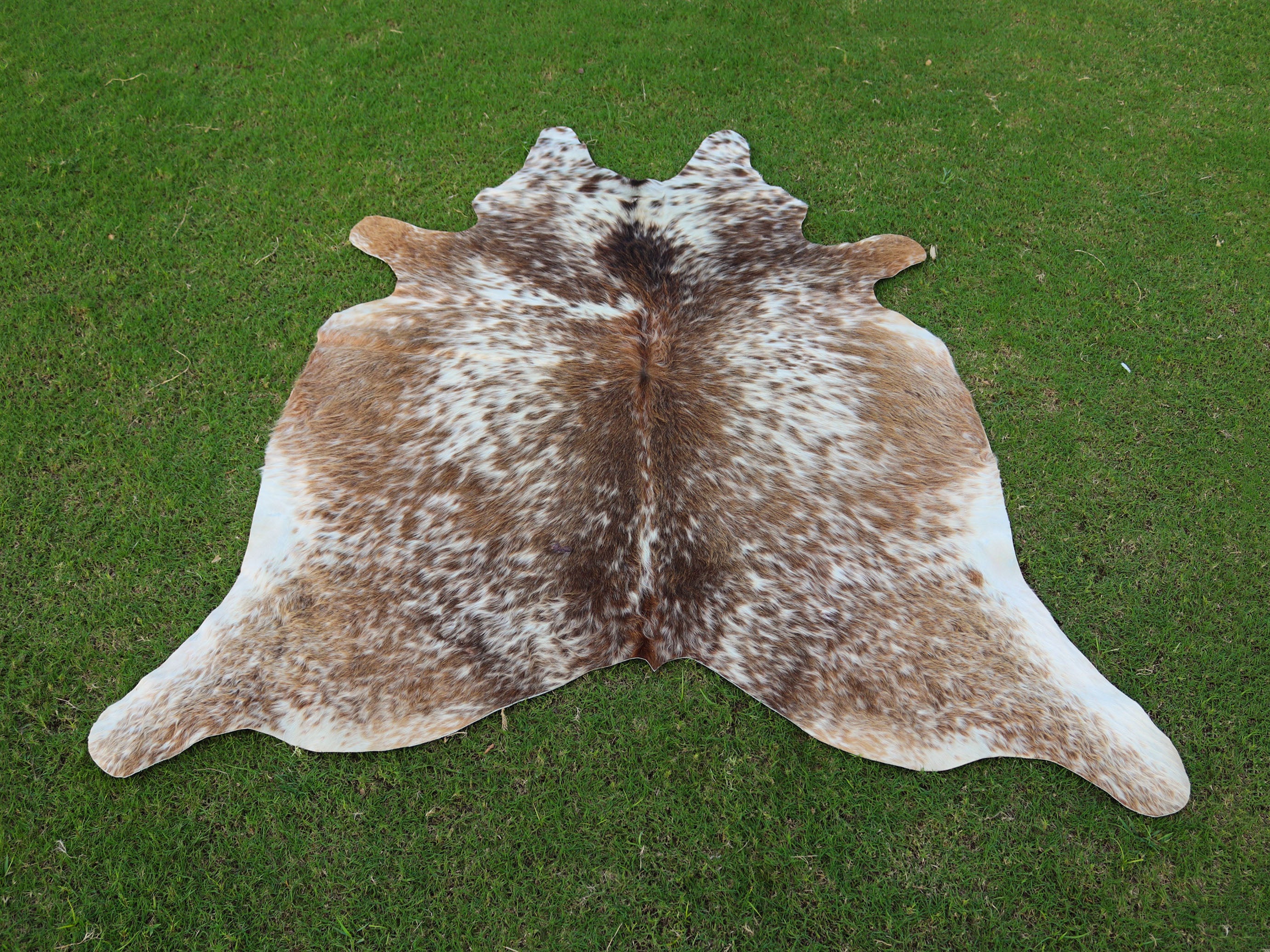 Beige and White Tricolor Speckled Cowhide Rug
