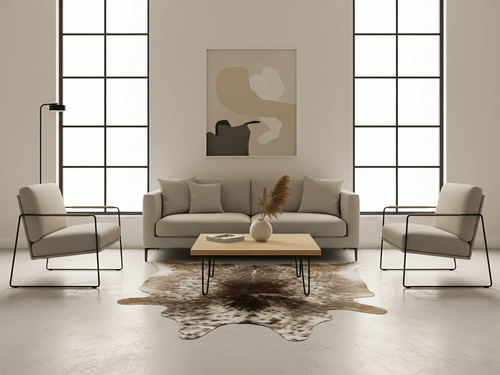 Beige and White Tricolor Speckled Cowhide Rug