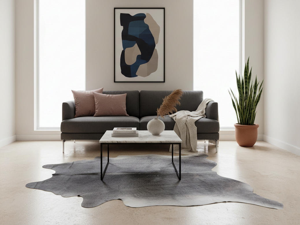 Premium Grey Cowhide Rug for Home Decor