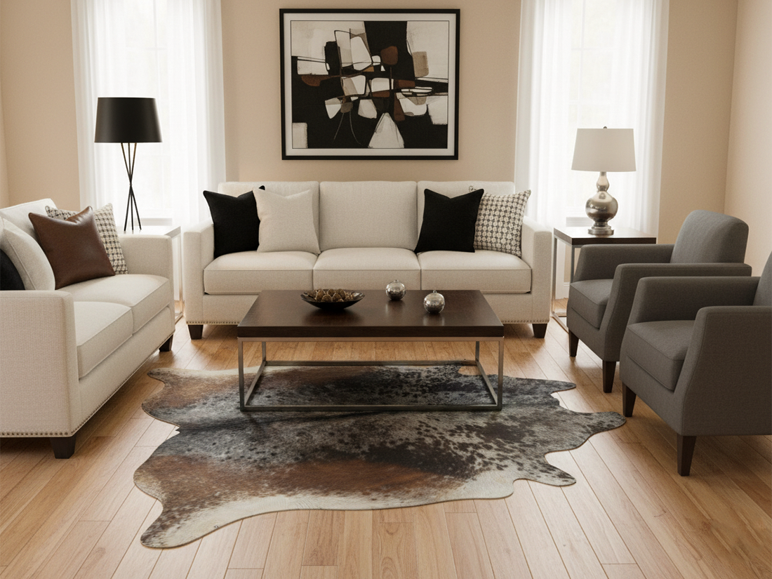 Tricolor Salt and Pepper Print Cowhide Rug
