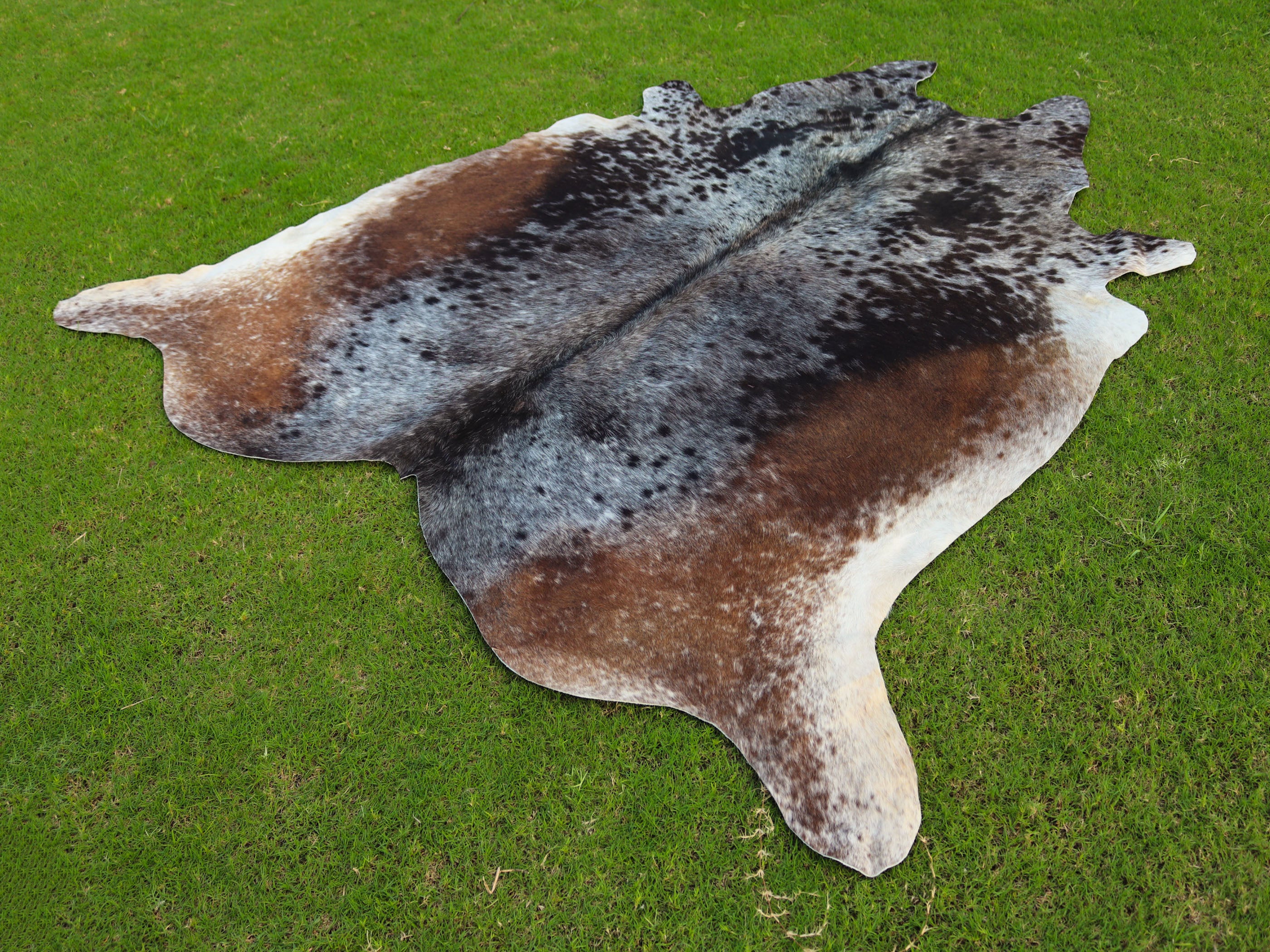 Tricolor Salt and Pepper Print Cowhide Rug