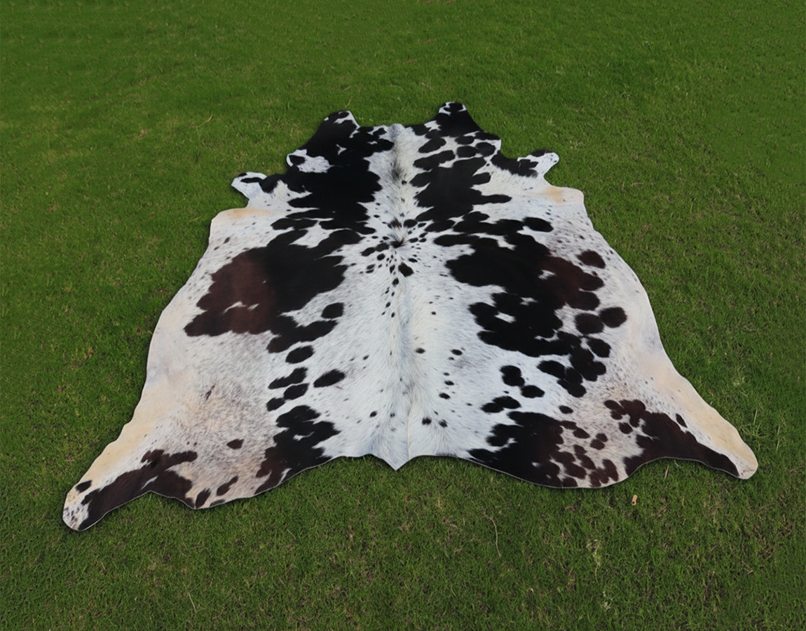 Premium Black and White Cowhide Rug with Tricolor Shade
