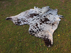 Chocolate Brown and White Cowhide Rug with Salt and Pepper Print