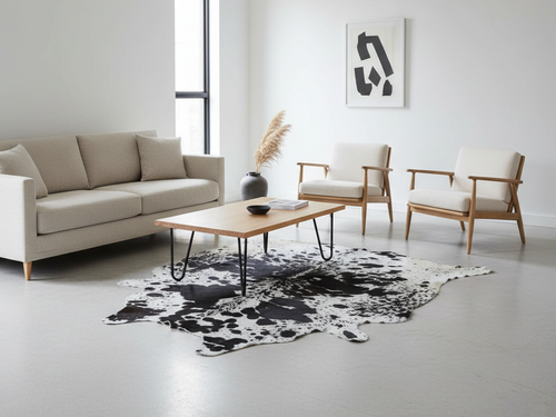 Black and White Luxury Cowhide Rug in Speckled Print