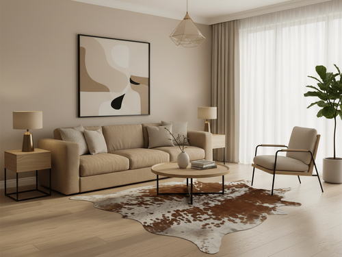 Beige and White Color Luxury Cowhide Rug