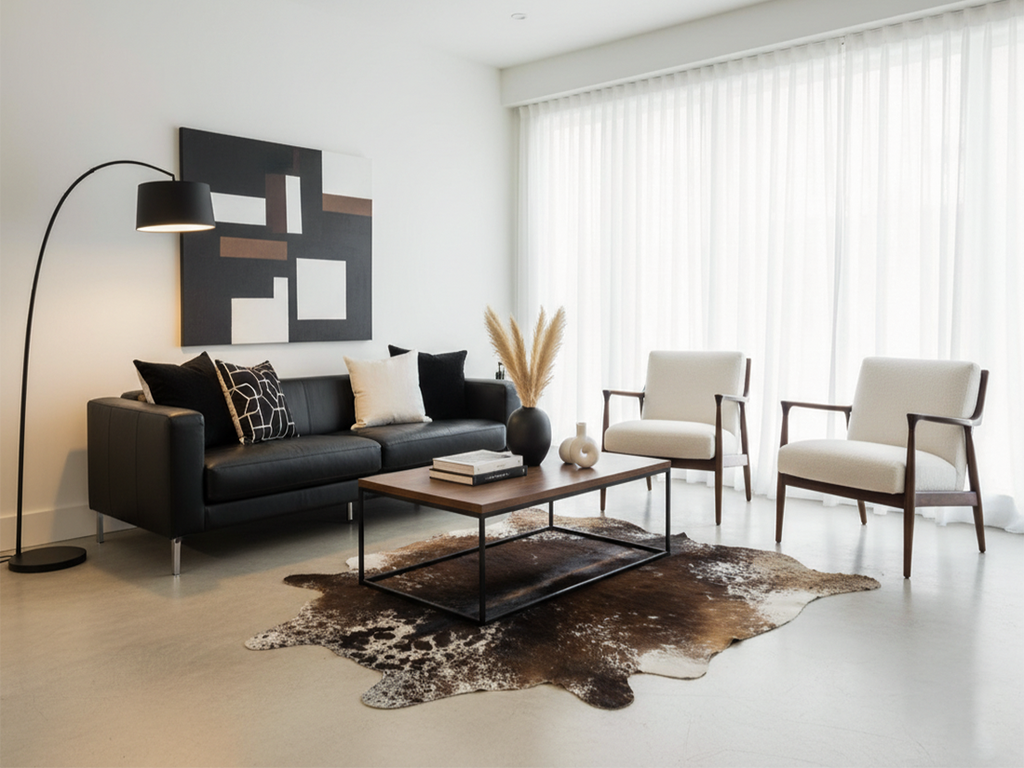Tricolor Chocolate Brown Hair-On Cowhide Rug