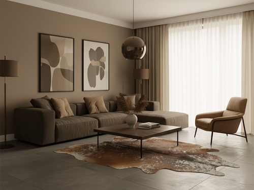 Brown and White Luxury Cowhide Rug with Unique Print