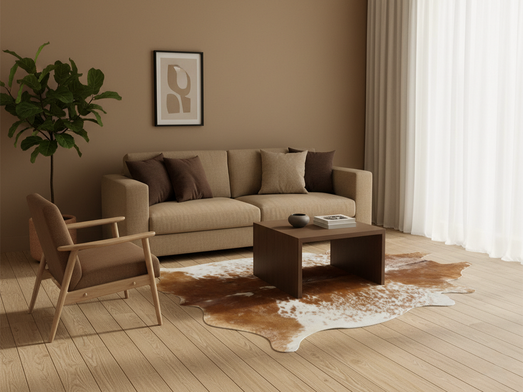 Brown and White Speckled Cowhide Rug