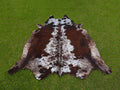 Tricolor Reddish Brown and White Brindle Cowhide Rug