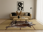 Tricolor Reddish Brown and White Brindle Cowhide Rug