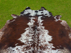 Tricolor Reddish Brown and White Brindle Cowhide Rug