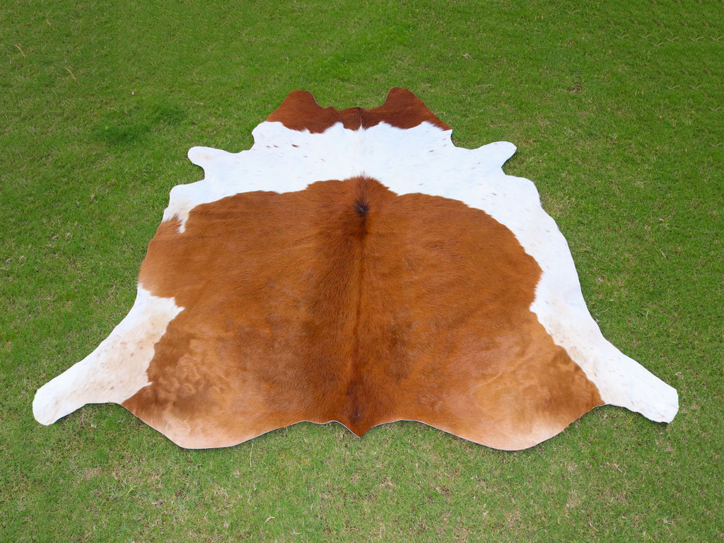 Brown and White Luxury Cowhide Rug in Panda Print Style