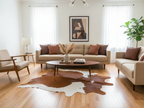 Brown and White Luxury Cowhide Rug in Panda Print Style