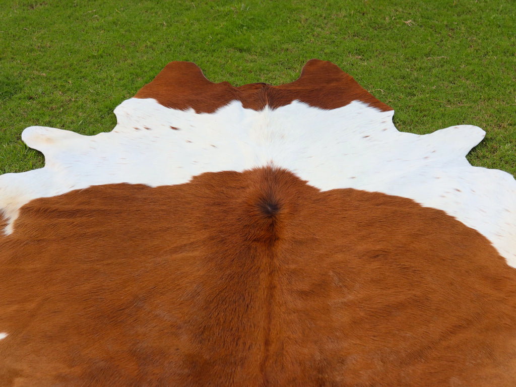 Brown and White Luxury Cowhide Rug in Panda Print Style
