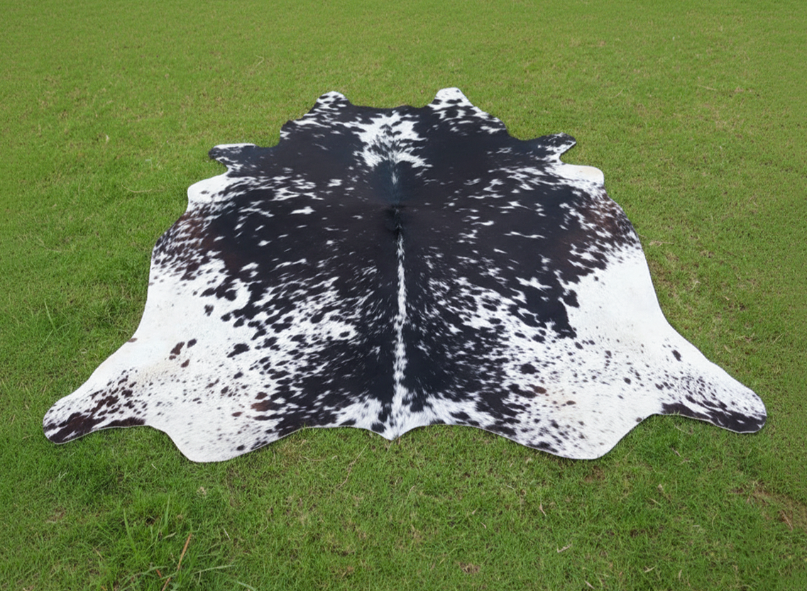 Black and White Speckled Cowhide Rug with Light Tricolor Shade