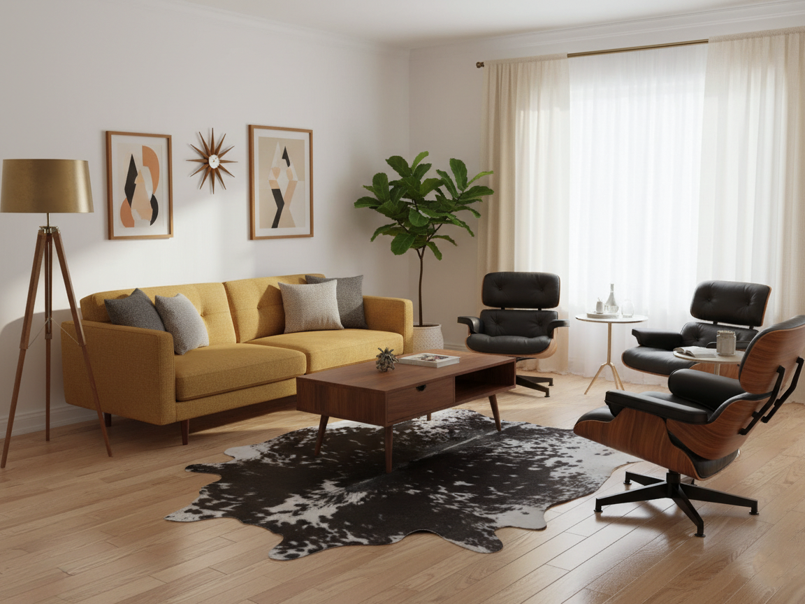 Black and White Speckled Cowhide Rug with Light Tricolor Shade