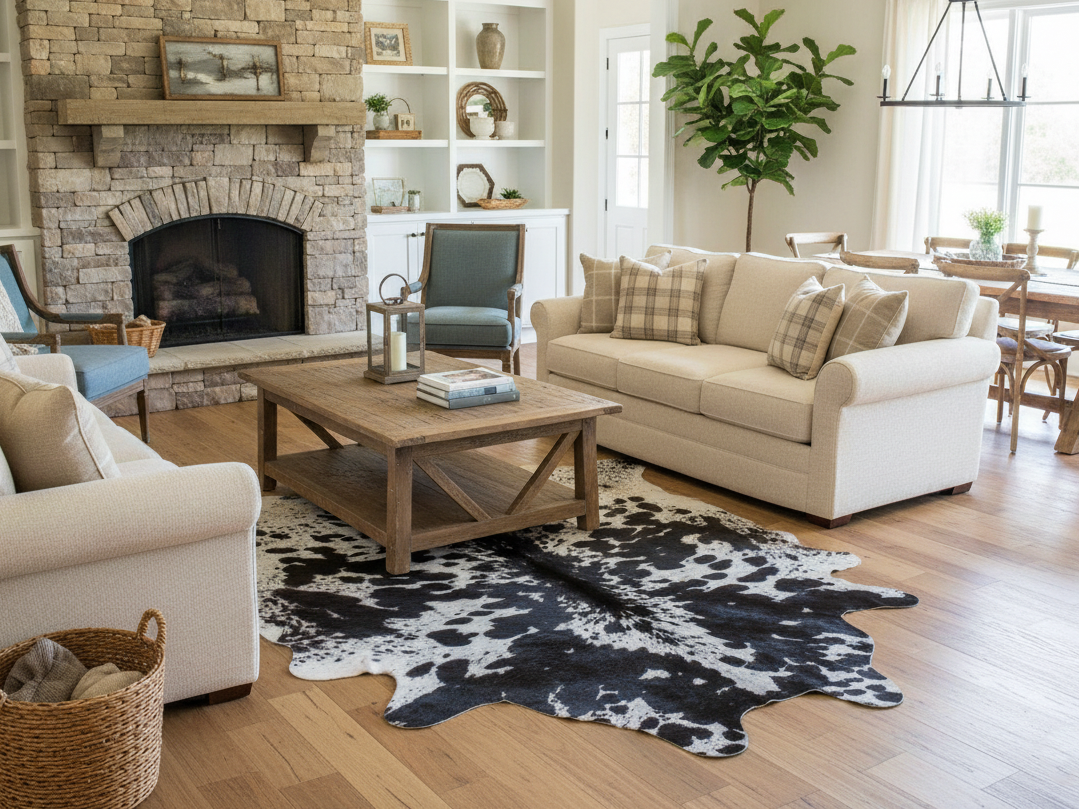 Black and White Spotted Cowhide Rug