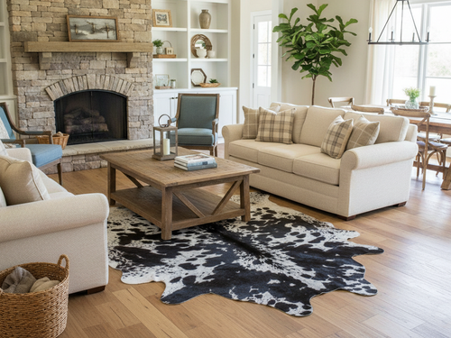 Black and White Spotted Cowhide Rug