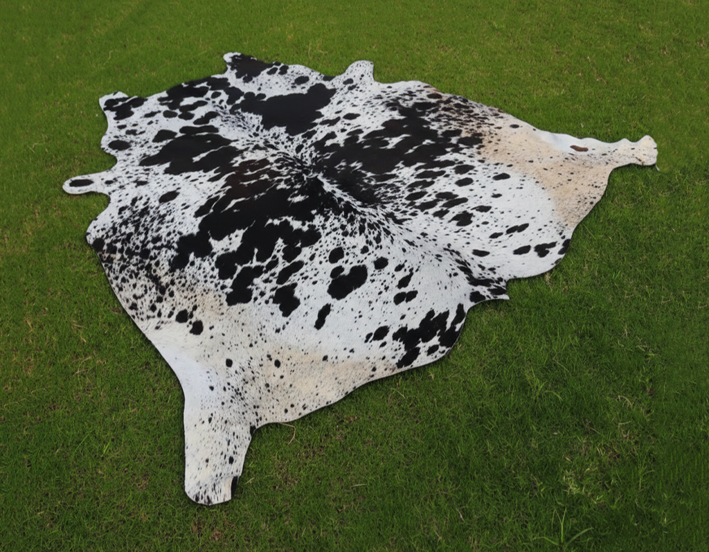 Black and White Luxury Cowhide Rug in Speckled Print