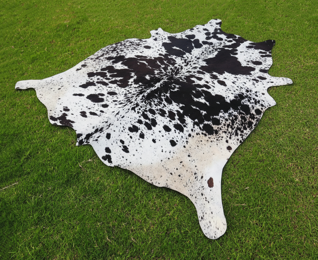 Black and White Luxury Cowhide Rug in Speckled Print