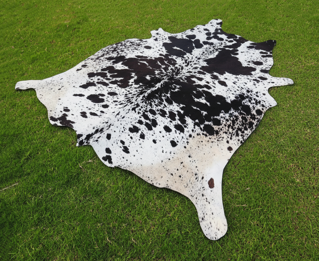 Black and White Luxury Cowhide Rug in Speckled Print