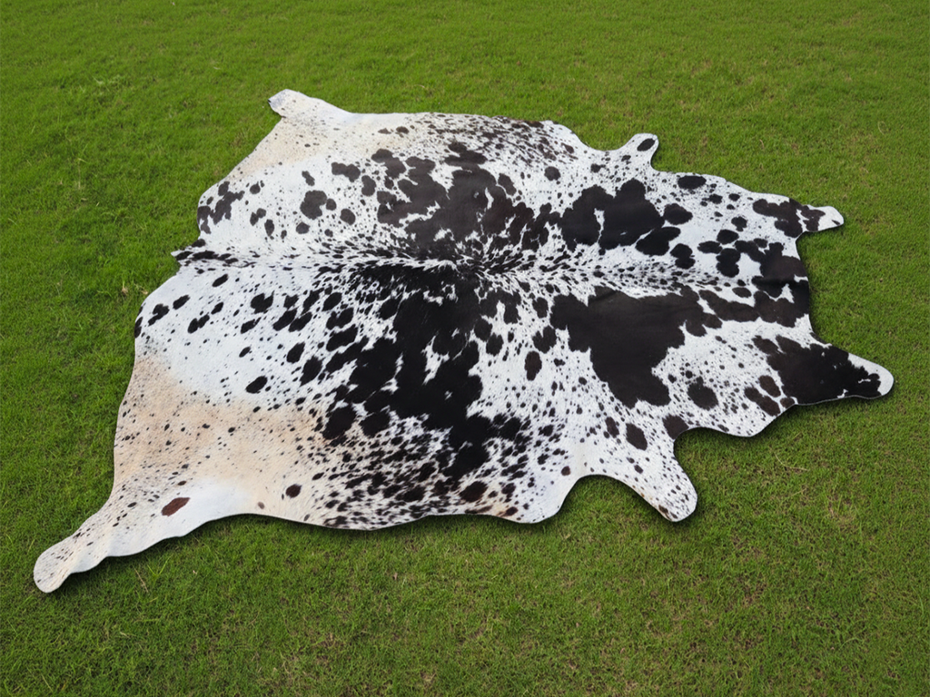 Black and White Luxury Cowhide Rug in Speckled Print