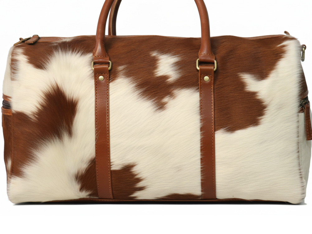 Cowhide Duffel Bag - Brown and White