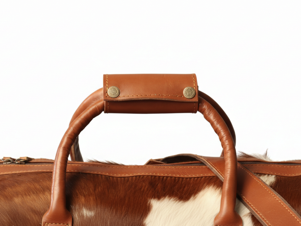 Cowhide Duffel Bag - Brown and White