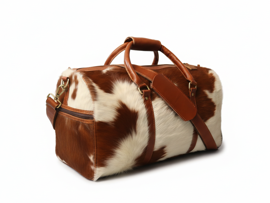 Cowhide Duffel Bag - Brown and White