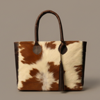Cowhide Tote Bag - Tan Brown and White