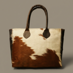 Cowhide Tote Bag - Tan Brown and White