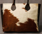Cowhide Tote Bag - Tan Brown and White