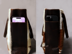 Cowhide Tote Bag - Tan Brown and White