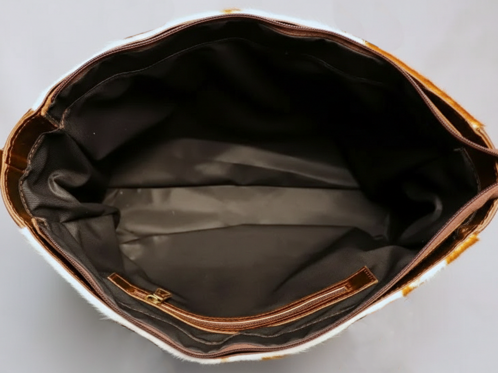 Cowhide Tote Bag - Tan Brown and White