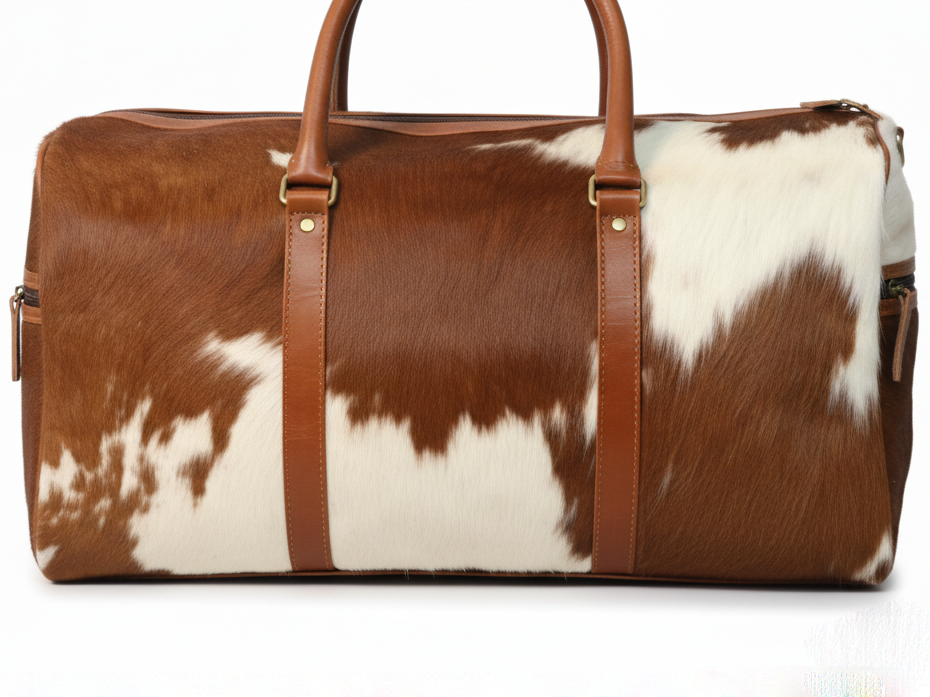 Cowhide Duffel Bag - Brown and White