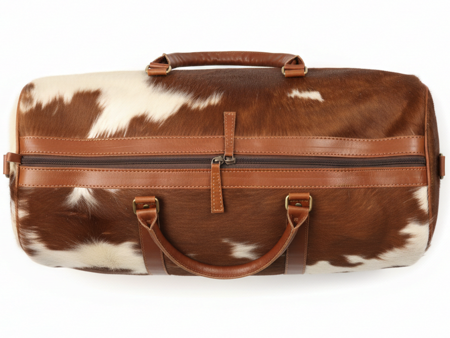Cowhide Duffel Bag - Brown and White