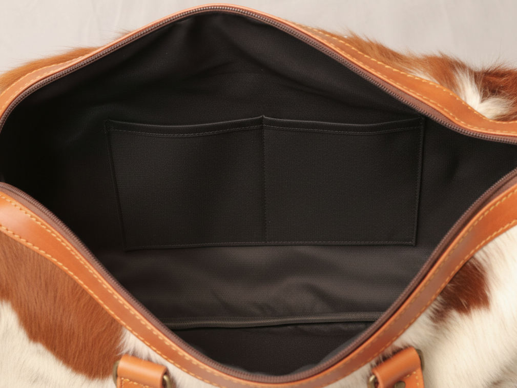 Cowhide Duffel Bag - Brown and White