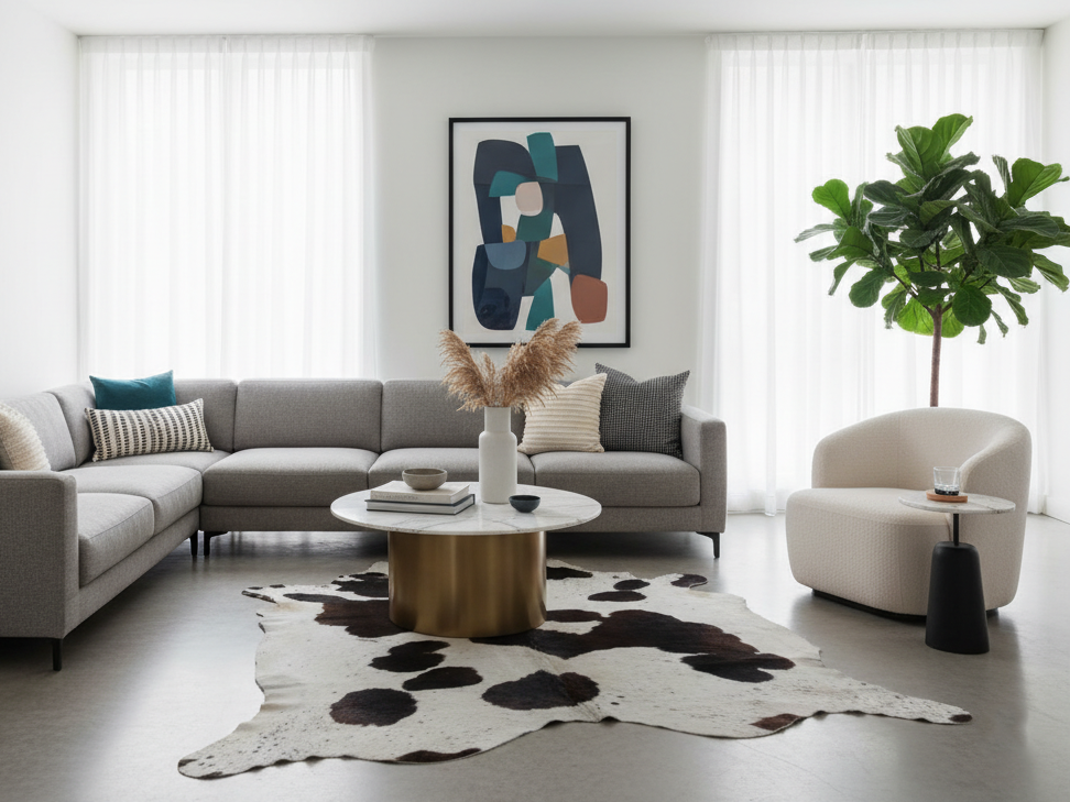 Black and White Panda Print Cowhide Rug