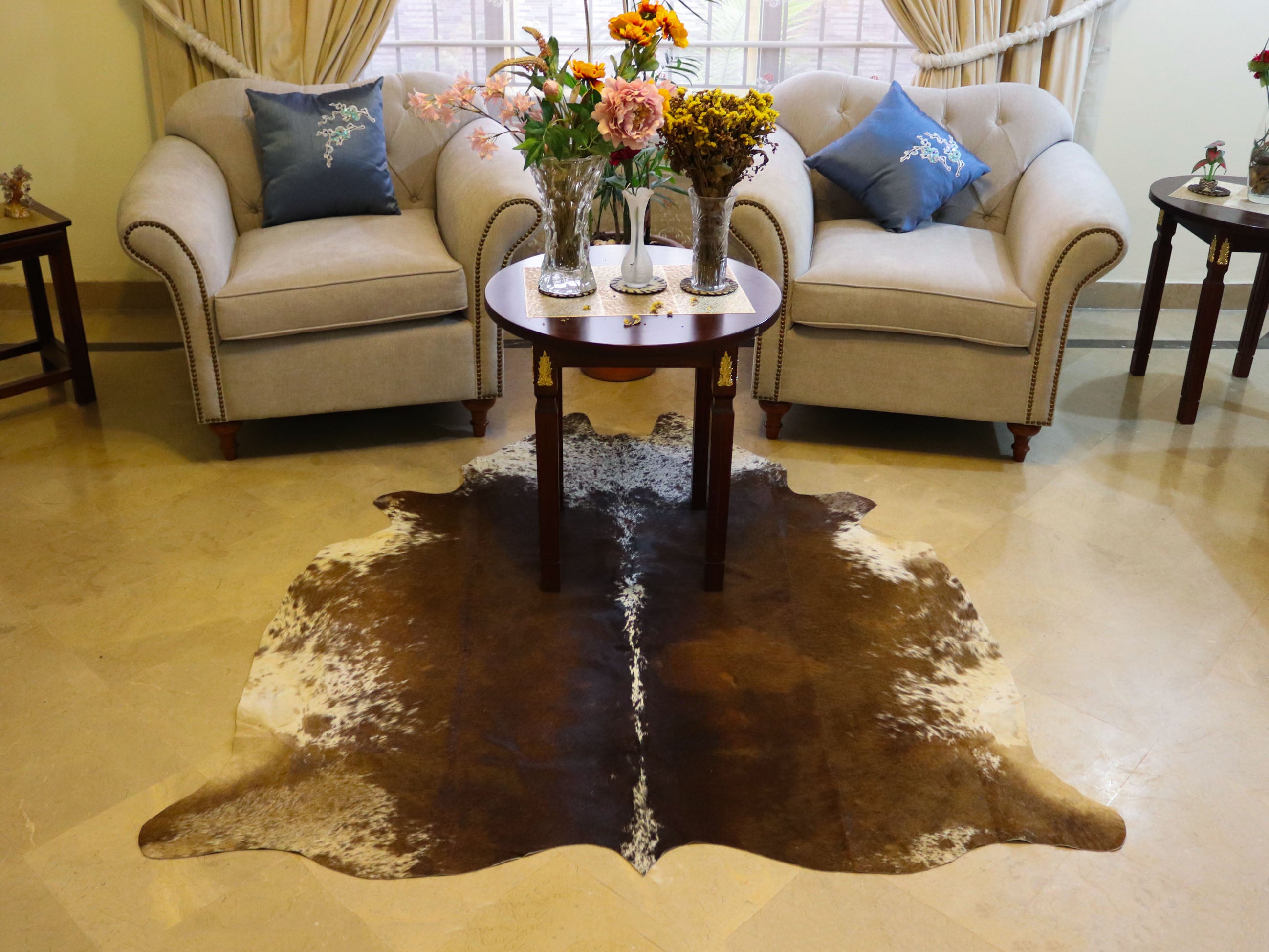 Chocolate Brown Tricolor Cowhide Area Rug