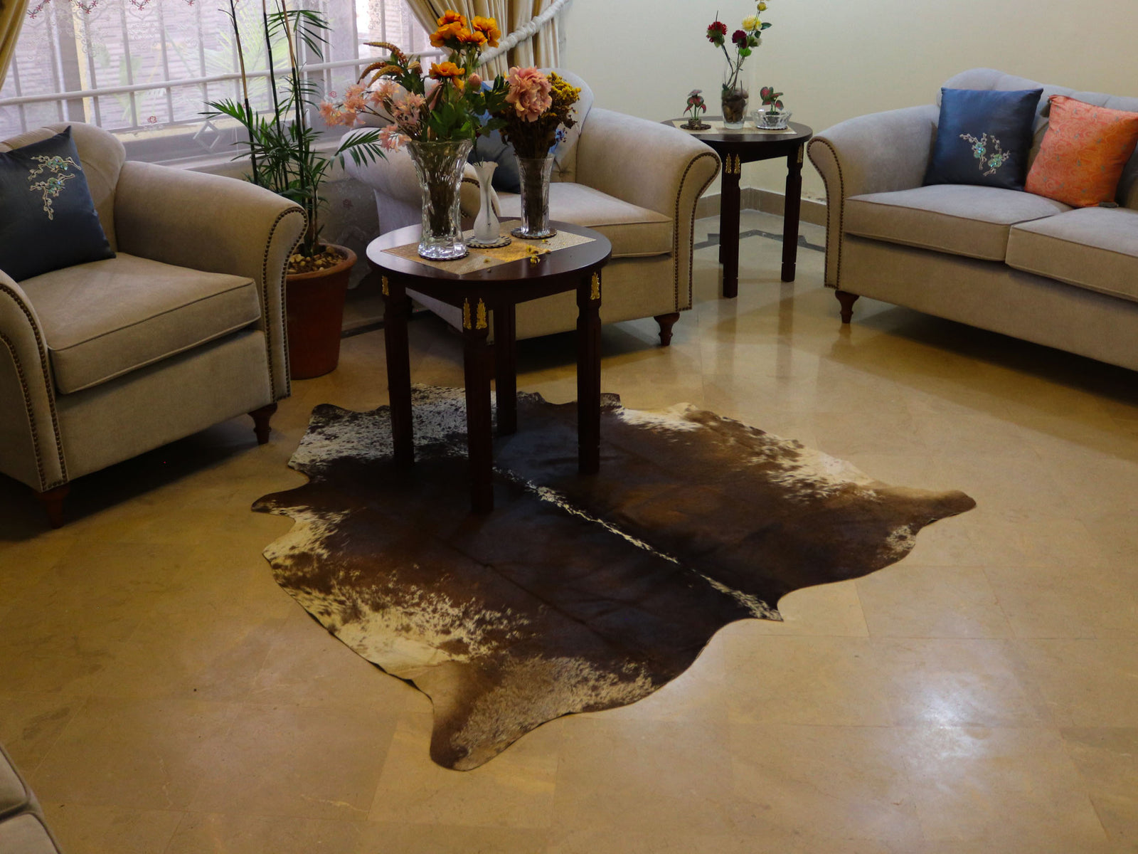Chocolate Brown Tricolor Cowhide Area Rug